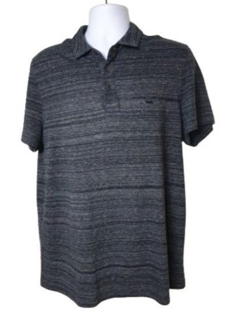 Michael Kors Mens L Polo Gray Heather Striped SS Standard Fit Sporty Classicc